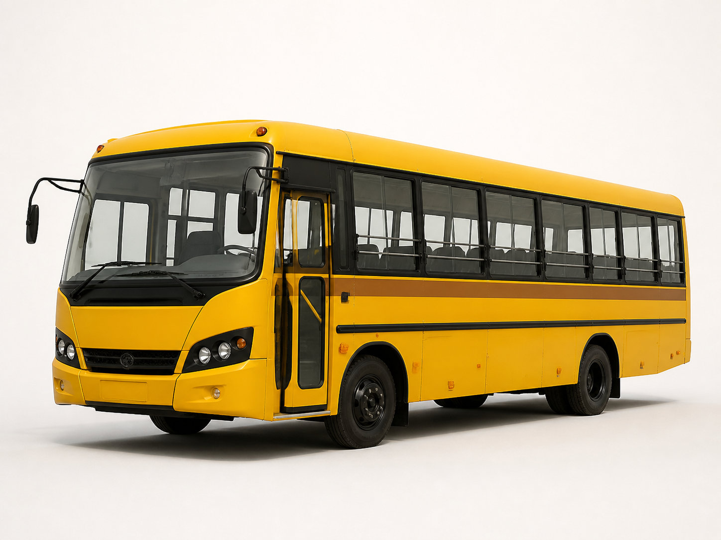 Modern yellow school bus shown in full